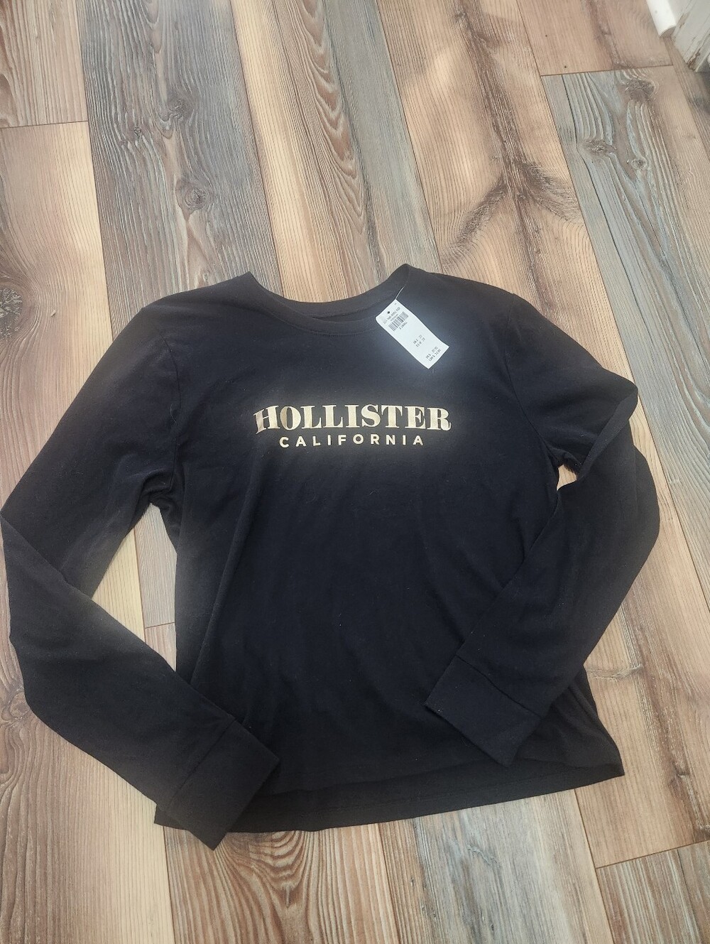 Hollister Black Long Sleeve Tee with Gold Logo